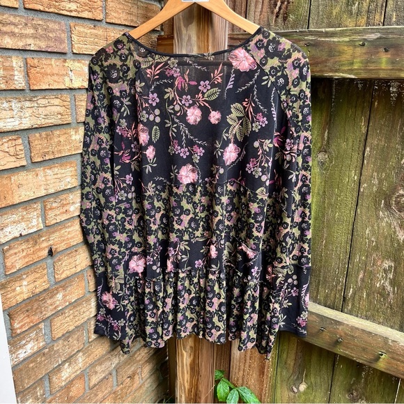 Free People Black and Pink Floral Blouse - Picture 3 of 3
